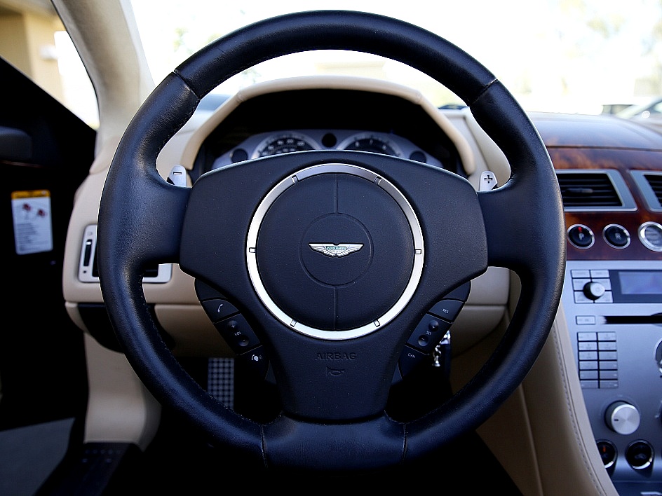 Leather steering wheel and interior of the Aston Martin DB9