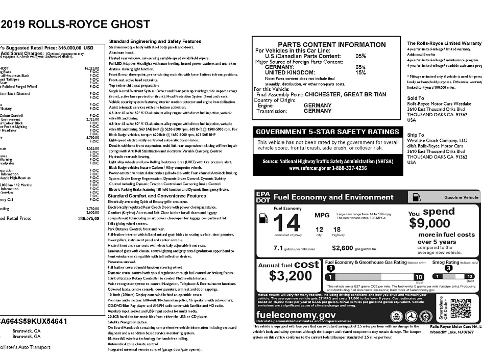 2019 ROLLSROYCE GHOST Prestige Luxury Motors